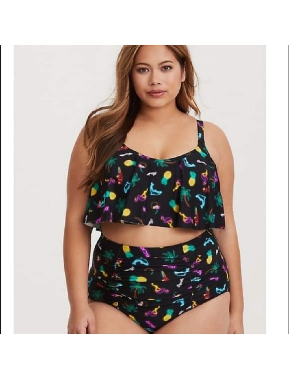 TORRID Black Neon Flounce Bikini Top